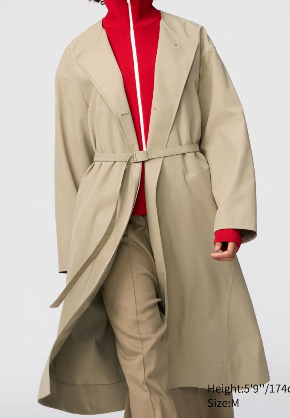Uniqlo Collarless Long Coat in Beige